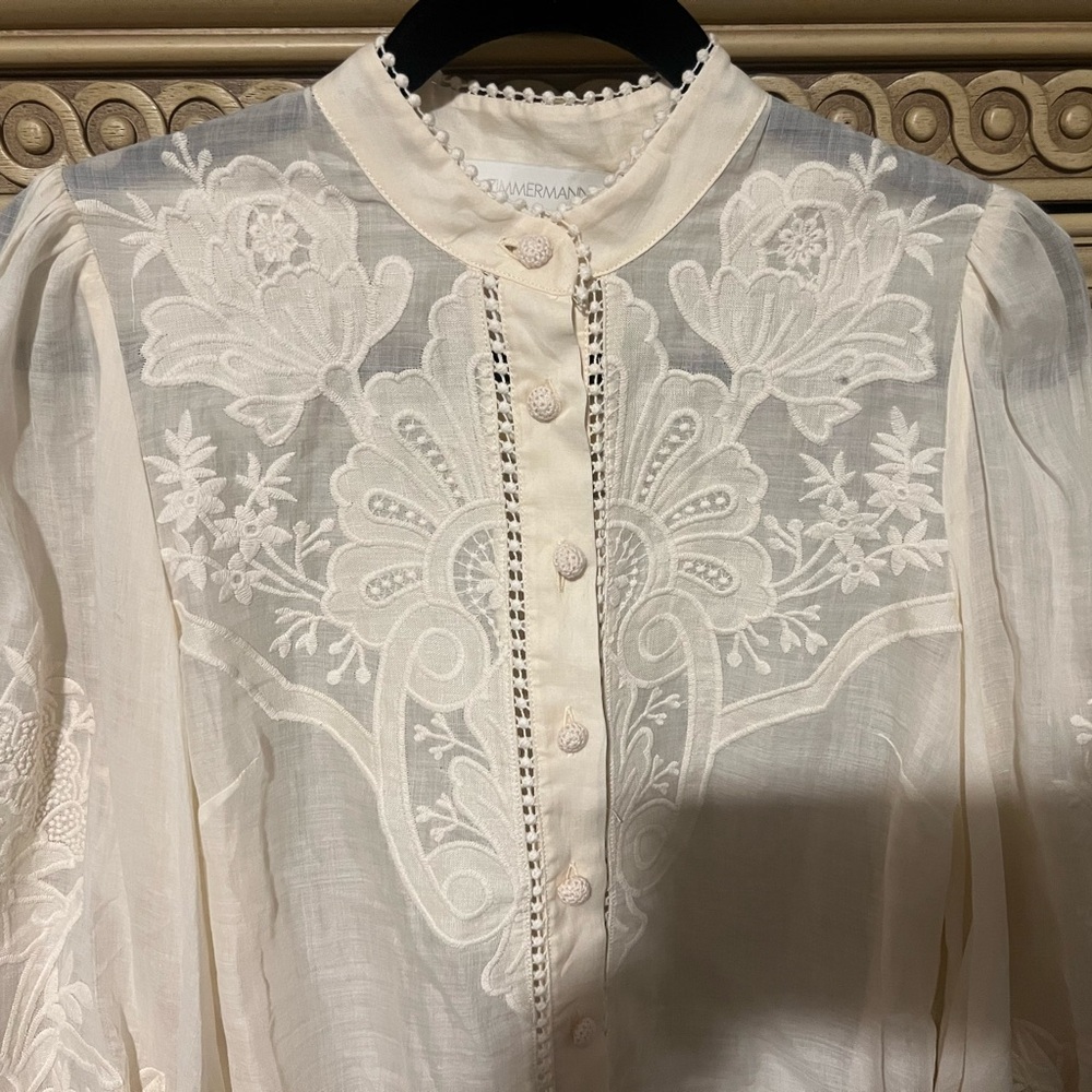 ZIMMERMANN CREAM OTTIE EMBROIDERED BLOUSE AU 1, US 6 Small - Picture 6 of 17